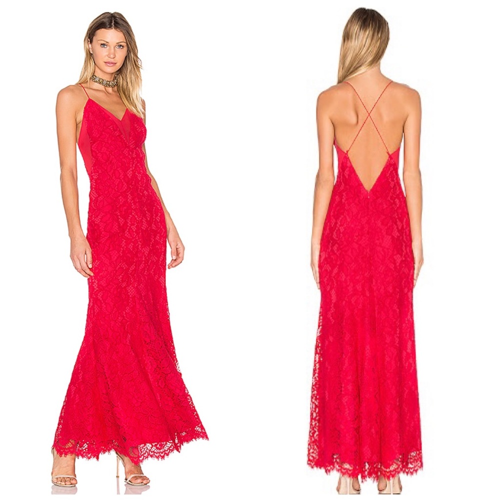 NWT X by NBD Kendra Red Lace Maxi Slip Dress Gown
